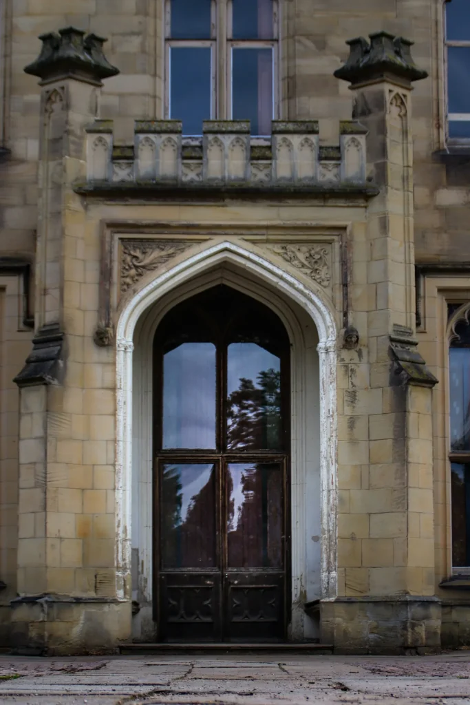 A doorway in the style of a gothic castle.